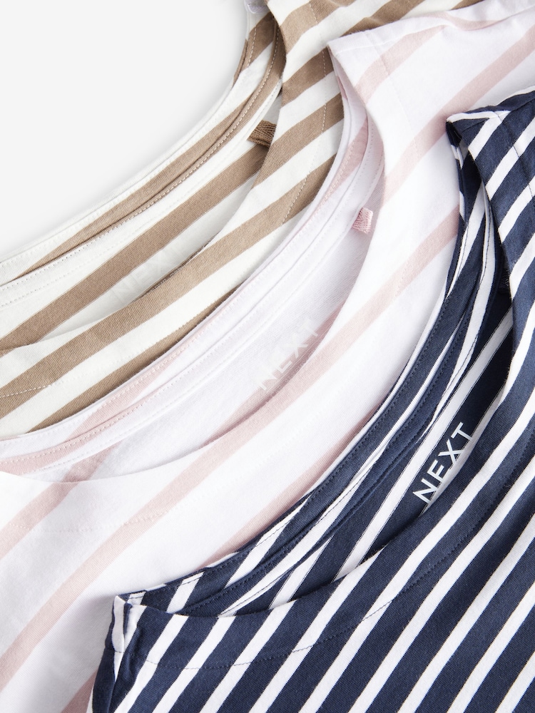 Stripe Cap Sleeve 100% Cotton T-Shirts 3 Pack - Image 10 of 10