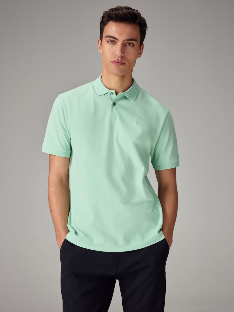 Green Mint Regular Fit Short Sleeve Pique Polo Shirt - Image 1 of 8
