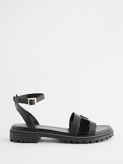 Black Extra Wide Fit Forever Comfort® Leather Cleated Sandals - Image 2 of 6