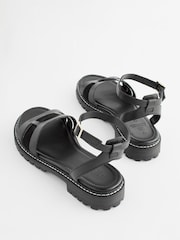 Black Extra Wide Fit Forever Comfort® Leather Cleated Sandals - Image 3 of 6