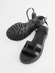 Black Extra Wide Fit Forever Comfort® Leather Cleated Sandals - Image 4 of 6