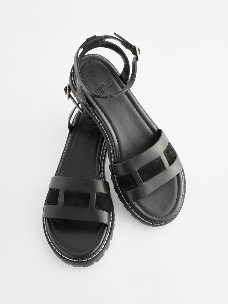 Black Extra Wide Fit Forever Comfort® Leather Cleated Sandals - Image 6 of 6
