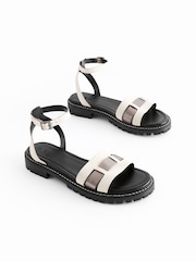 White/Silver Extra Wide Fit Forever Comfort® Leather Cleated Sandals - Image 1 of 3