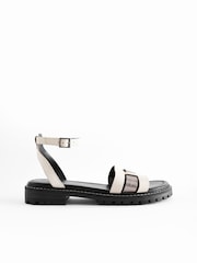 White/Silver Extra Wide Fit Forever Comfort® Leather Cleated Sandals - Image 2 of 3