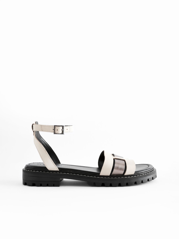 White/Silver Extra Wide Fit Forever Comfort® Leather Cleated Sandals - Image 2 of 3