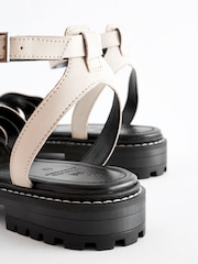 White/Silver Extra Wide Fit Forever Comfort® Leather Cleated Sandals - Image 3 of 3