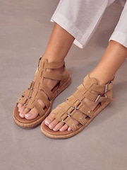Sand Brown Standard/Wide Fit Forever Comfort® Leather Gladiator Sandals - Image 1 of 6