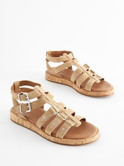 Sand Brown Extra Wide Fit Forever Comfort® Leather Gladiator Sandals - Image 1 of 5