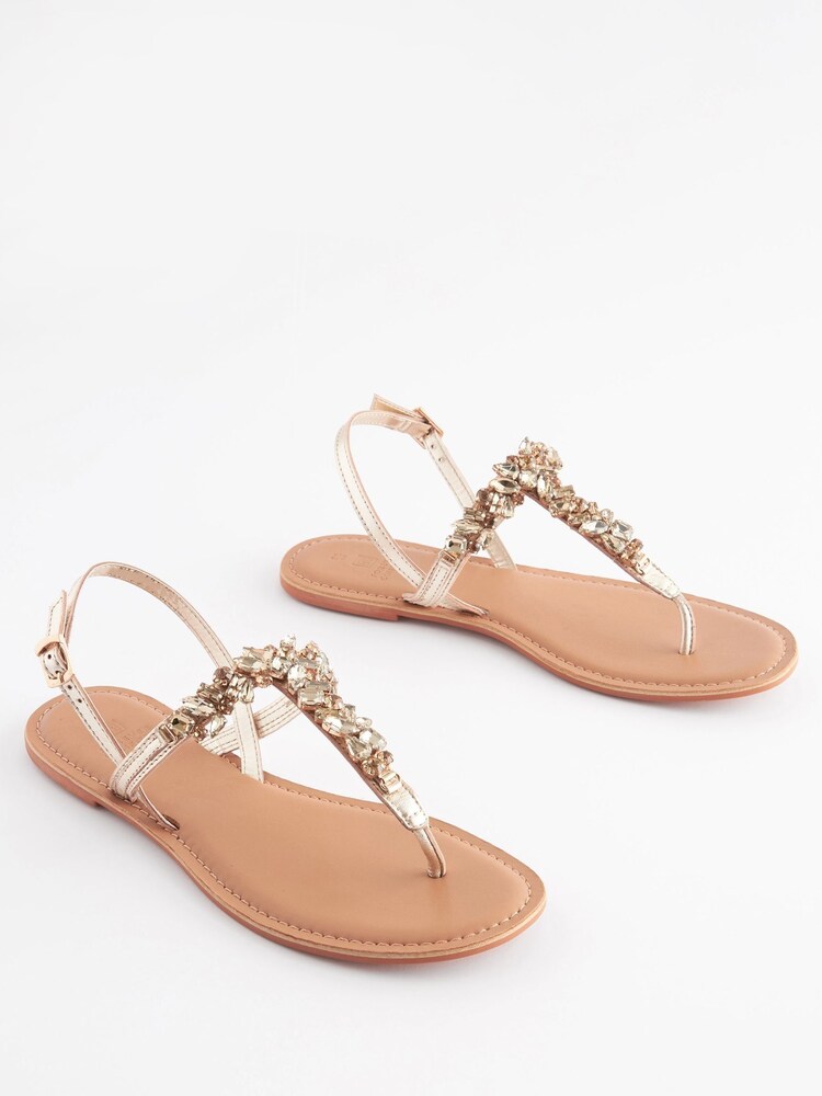 Gold Extra Wide Fit Forever Comfort® Jewel Toe Post Sandals - Image 1 of 6 Gold Extra Wide Fit Forever Comfort® Jewel Toe Post Sandals - Image 1 of 6