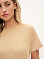 Caramel Brown Soft Touch Ribbed Short Sleeve T-Shirt with TENCEL™ Lyocell - Image 1 of 4