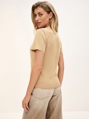 Caramel Brown Soft Touch Ribbed Short Sleeve T-Shirt with TENCEL™ Lyocell - Image 3 of 4