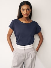Blue Dark Navy Cap Sleeve T-Shirt Top - Image 1 of 5