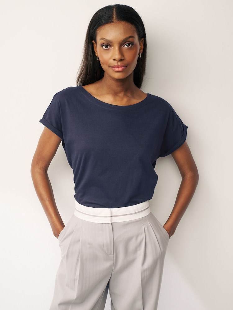 Blue Dark Navy Cap Sleeve T-Shirt Top - Image 1 of 5