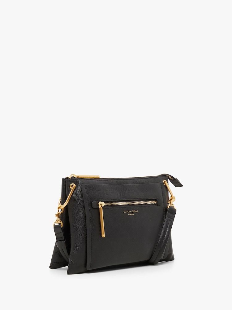 Jasper Conran London Darcey Triple Section Cross-Body Black Bag - Image 2 of 5