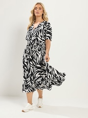 Yours Curve Black Half Placket Dress - Image 1 of 6