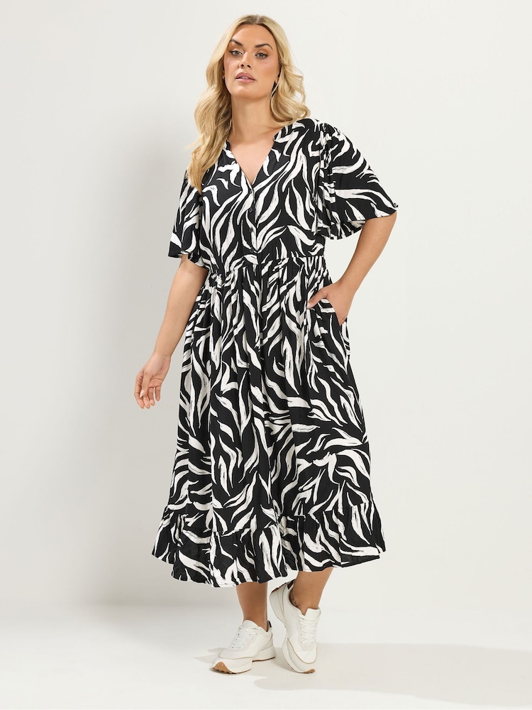 Yours Curve Black Half Placket Dress - Image 2 of 6 Yours Curve Black Half Placket Dress - Image 2 of 6
