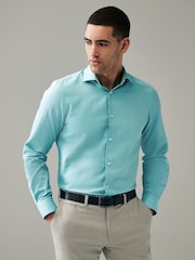 Aqua Blue Trimmed Easy Care Single Cuff Shirt - Image 1 of 9