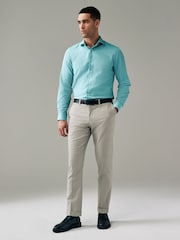 Aqua Blue Trimmed Easy Care Single Cuff Shirt - Image 2 of 9