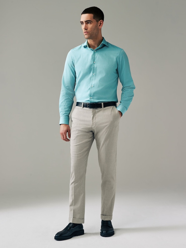 Aqua Blue Trimmed Easy Care Single Cuff Shirt - Image 2 of 9