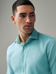 Aqua Blue Trimmed Easy Care Single Cuff Shirt - Image 4 of 9