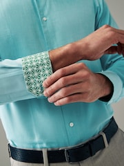 Aqua Blue Trimmed Easy Care Single Cuff Shirt - Image 6 of 9