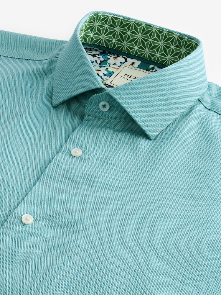 Aqua Blue Trimmed Easy Care Single Cuff Shirt - Image 9 of 9