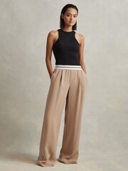 Reiss Stone Abigail Petite Wide Leg Elasticated Trousers - Image 1 of 7