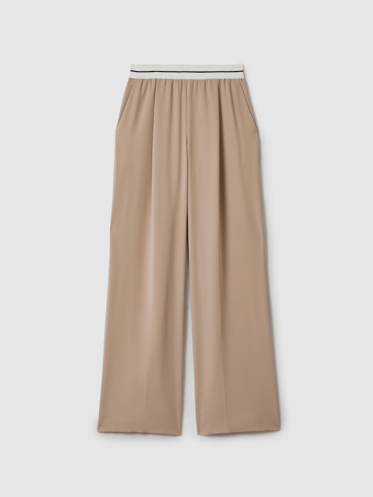 Reiss Stone Abigail Petite Wide Leg Elasticated Trousers - Image 2 of 7