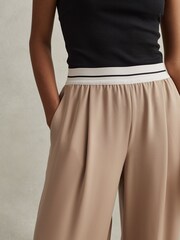 Reiss Stone Abigail Petite Wide Leg Elasticated Trousers - Image 4 of 7