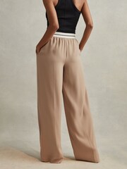 Reiss Stone Abigail Petite Wide Leg Elasticated Trousers - Image 5 of 7