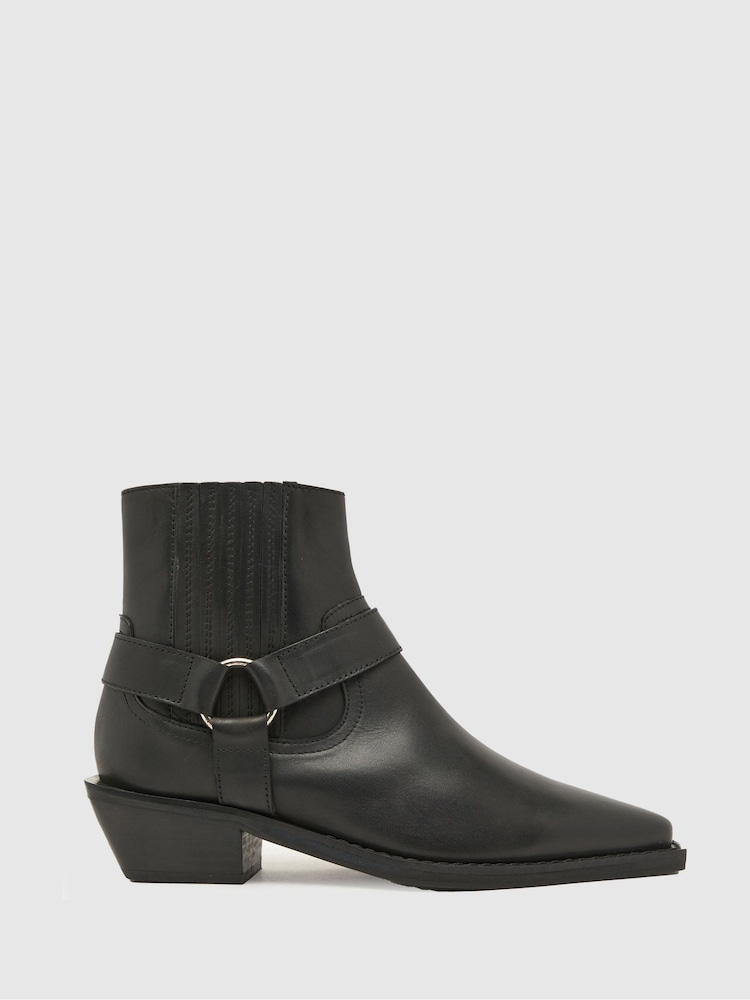 Schwarz - Schuh Azlan Westernstiefel aus Leder mit Metalldetails - Bild 1 von 4 Schwarz - Schuh Azlan Westernstiefel aus Leder mit Metalldetails - Bild 1 von 4