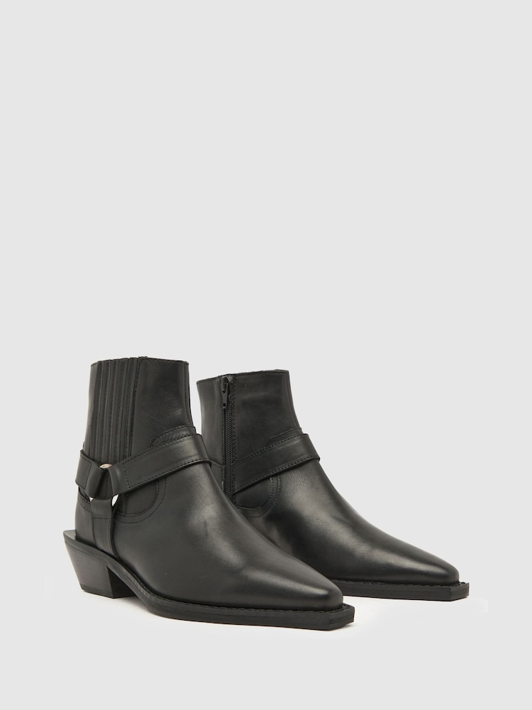 Schwarz - Schuh Azlan Westernstiefel aus Leder mit Metalldetails - Bild 2 von 4 Schwarz - Schuh Azlan Westernstiefel aus Leder mit Metalldetails - Bild 2 von 4