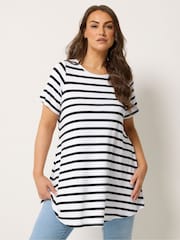 Yours Curve White Stripe Ribbed Swing Top - Image 1 of 5