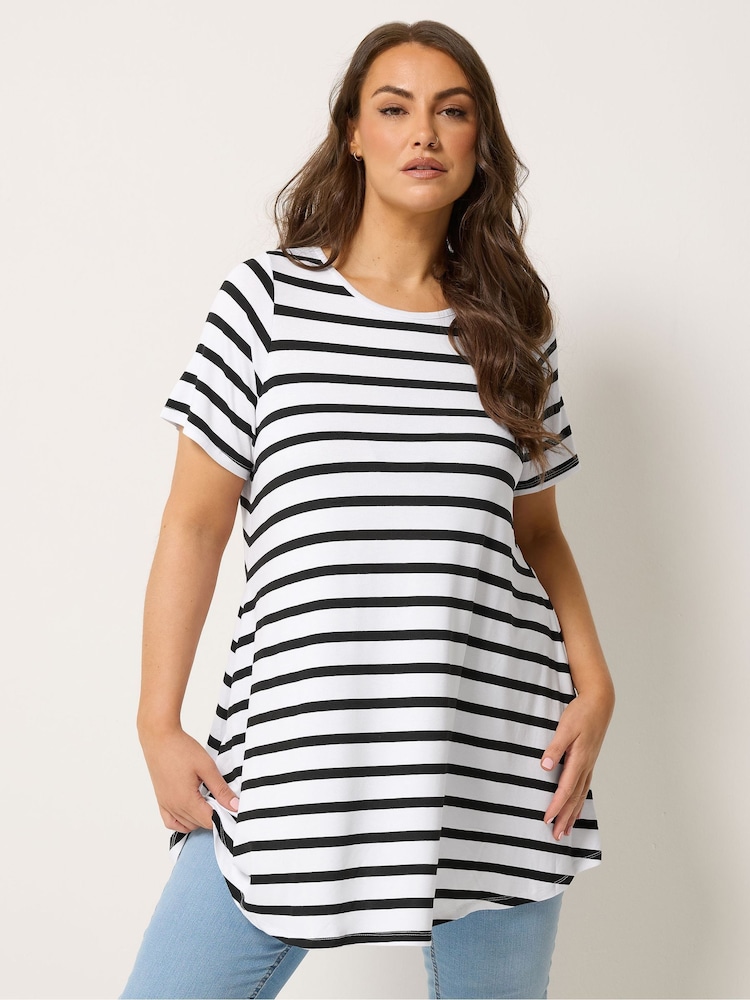 Yours Curve White Stripe Ribbed Swing Top - Image 1 of 5