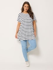Yours Curve White Stripe Ribbed Swing Top - Image 2 of 5