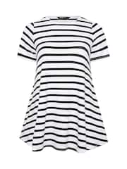 Yours Curve White Stripe Ribbed Swing Top - Image 5 of 5