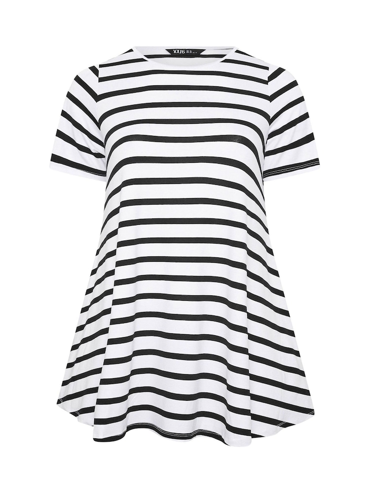 Yours Curve White Stripe Ribbed Swing Top - Image 5 of 5