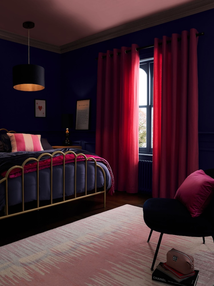Pink Bright Blackout/Thermal Cotton Eyelet Curtains - Image 2 of 8