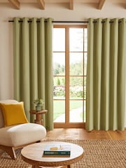 Green Olive Cotton Blackout/Thermal Eyelet Curtains - Image 1 of 6