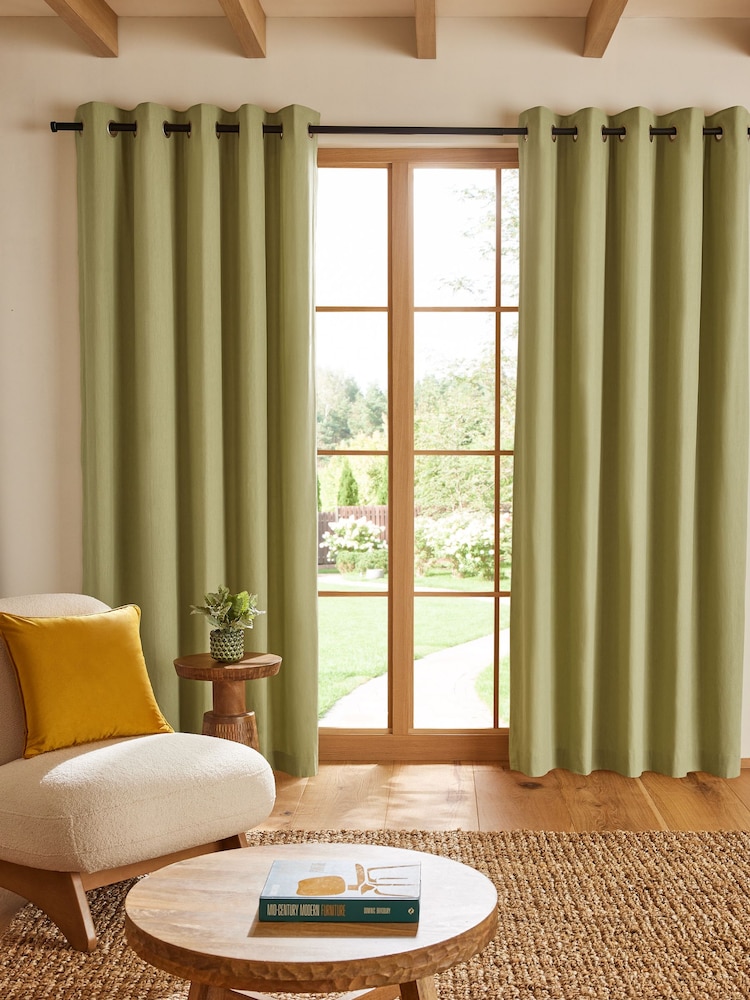 Green Olive Cotton Blackout/Thermal Eyelet Curtains - Image 1 of 6