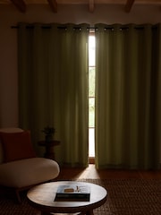 Green Olive Cotton Blackout/Thermal Eyelet Curtains - Image 2 of 6