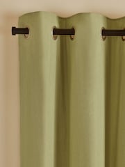 Green Olive Cotton Blackout/Thermal Eyelet Curtains - Image 3 of 6
