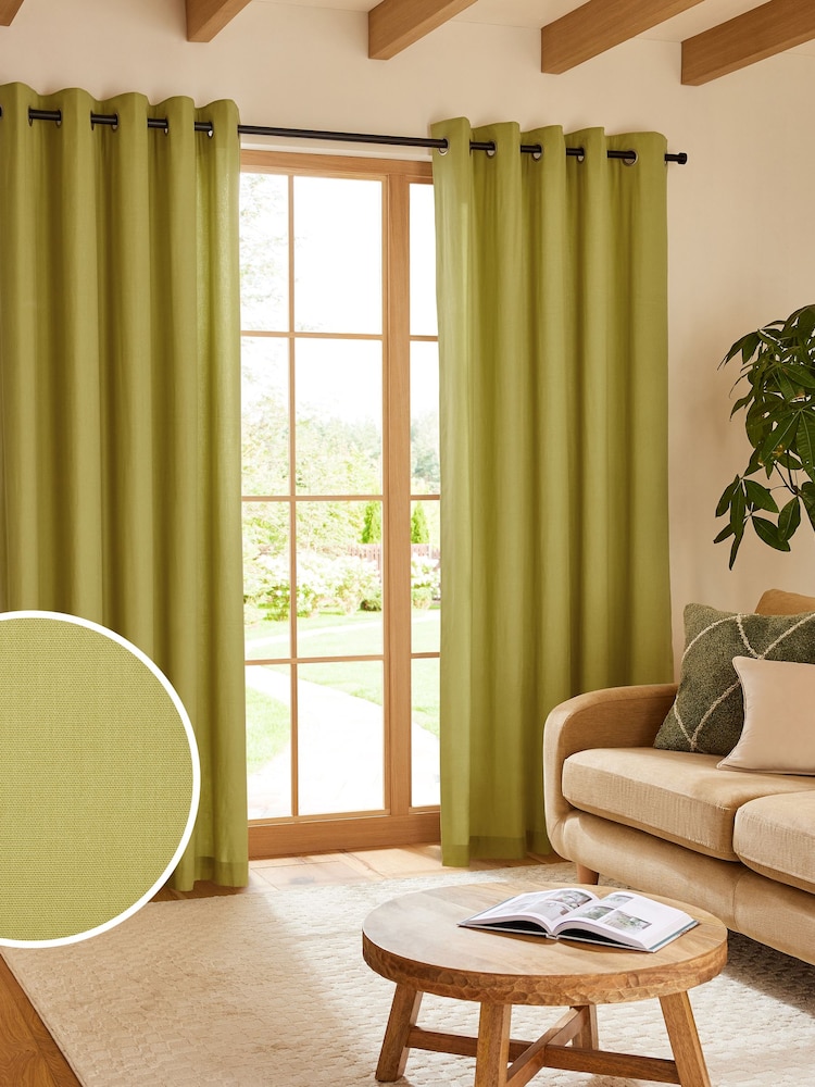 Green Moss Cotton Blackout/Thermal Eyelet Curtains - Image 1 of 8