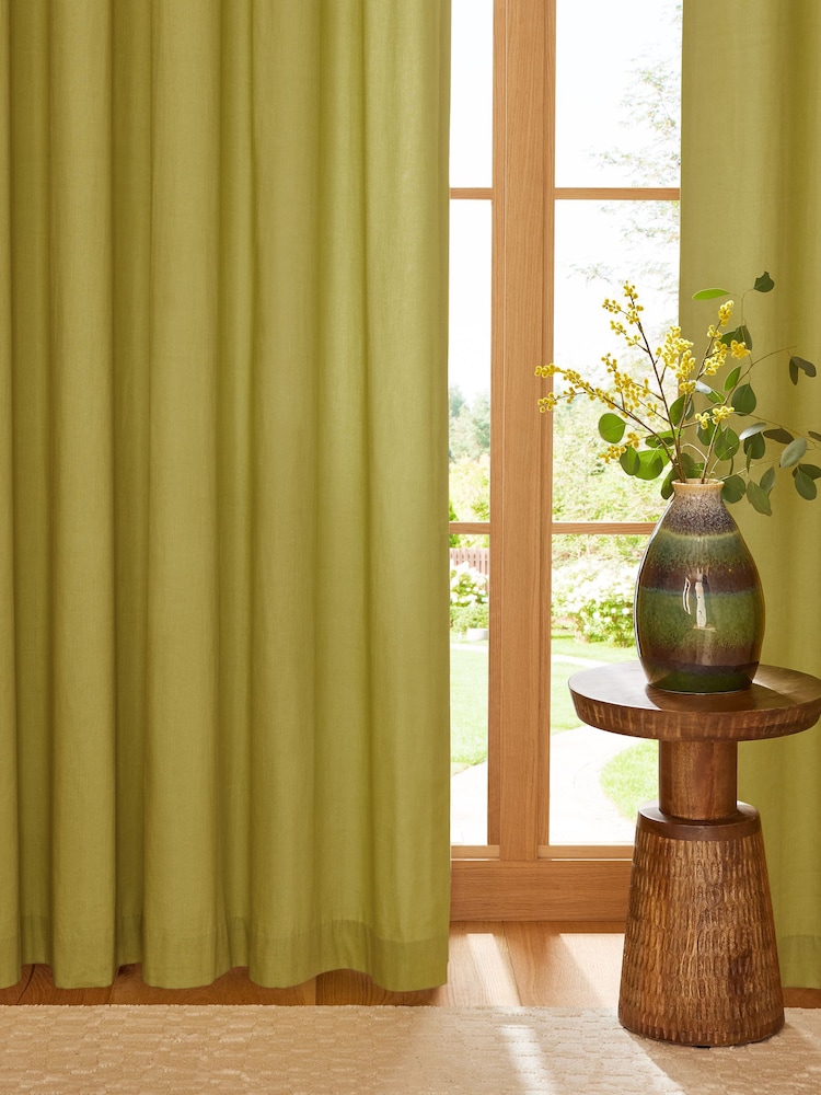Green Moss Cotton Blackout/Thermal Eyelet Curtains - Image 2 of 8