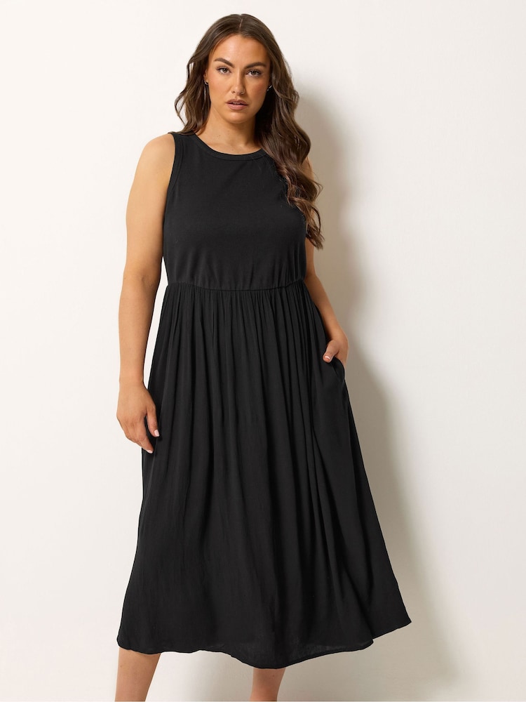Yours Curve Black Textured Contrast Maxi Dress - Image 1 of 5