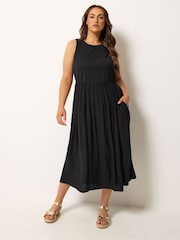 Yours Curve Black Textured Contrast Maxi Dress - Image 2 of 5