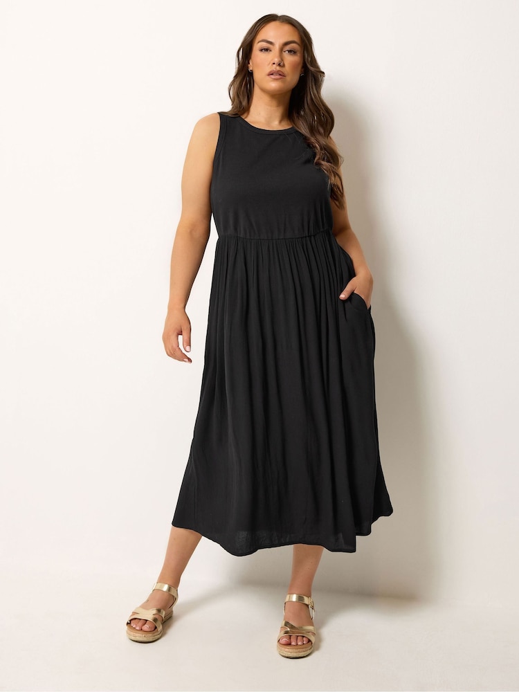 Yours Curve Black Textured Contrast Maxi Dress - Image 2 of 5