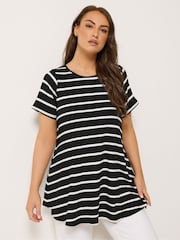 Yours Curve Black/White Stripe Ribbed Swing Top - Image 1 of 4