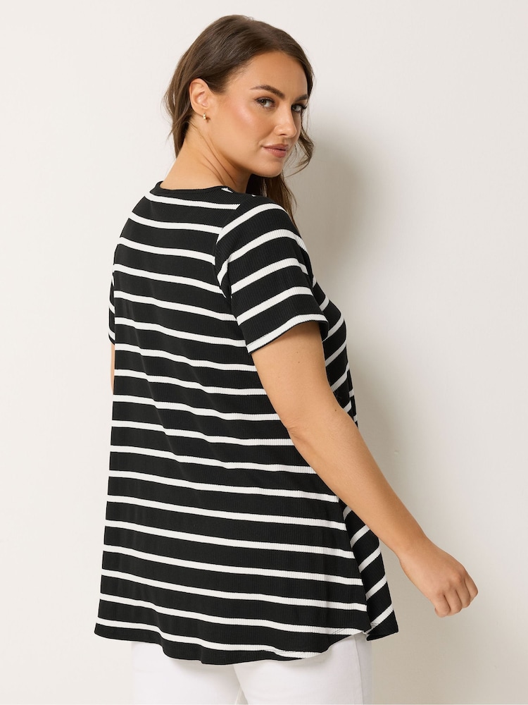 Yours Curve Black/White Stripe Ribbed Swing Top - Image 2 of 4