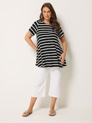 Yours Curve Black/White Stripe Ribbed Swing Top - Image 3 of 4